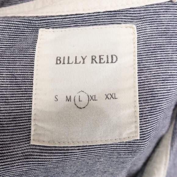 Billy Reid Polo Shirt Mens Large Gray Blue Micro Stripe Pocket Contrast Placket - Picture 6 of 9